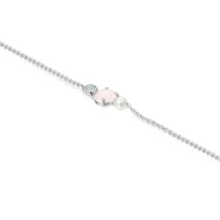 Pulseira Mini Color em Prata com Quartzo rosa, Amazonite e Pérola