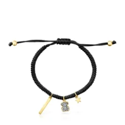 Pulseira Nocturne em Prata Vermeil, Diamantes e Cordão preto