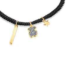 Pulseira Nocturne em Prata Vermeil, Diamantes e Cordão preto