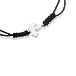 Pulseira Nocturne em Prata com Pérola e Cordão preto