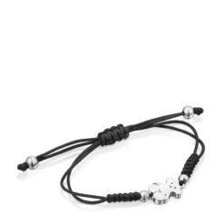Pulseira Sweet Dolls urso em Prata e cordão preto