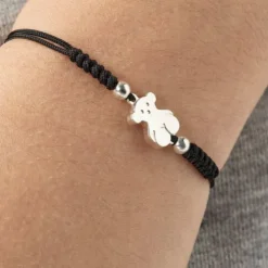 Pulseira Sweet Dolls urso em Prata e cordão preto
