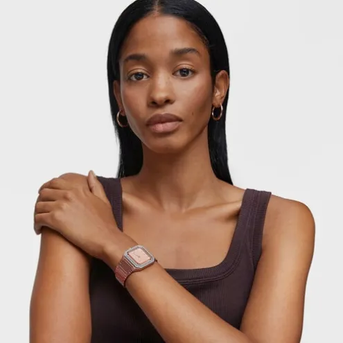 Relógio analógico com bracelete em alumínio rose gold e zircónias Karat Squared