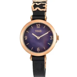 Relógio analógico com bracelete em aço IP preto e aço IPRG rosa Icon Charms