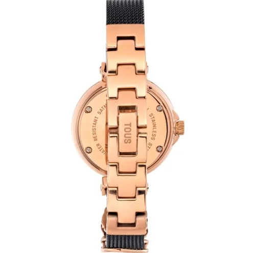 Relógio analógico com bracelete em aço IP preto e aço IPRG rosa Icon Charms