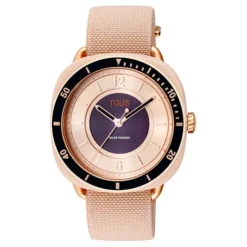 Relógio analógico em aço IPRG nude com bracelete elástica na cor rosa Osier