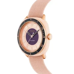 Relógio analógico em aço IPRG nude com bracelete elástica na cor rosa Osier