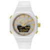 Relógio analógico/digital em aço IPG dourado com bracelete em nylon branco Bet