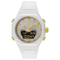 Relógio analógico/digital em aço IPG dourado com bracelete em nylon branco Bet