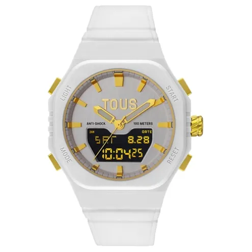 Relógio analógico/digital em aço IPG dourado com bracelete em nylon branco Bet