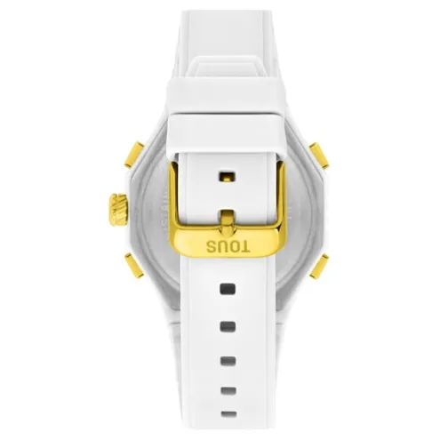 Relógio analógico/digital em aço IPG dourado com bracelete em nylon branco Bet
