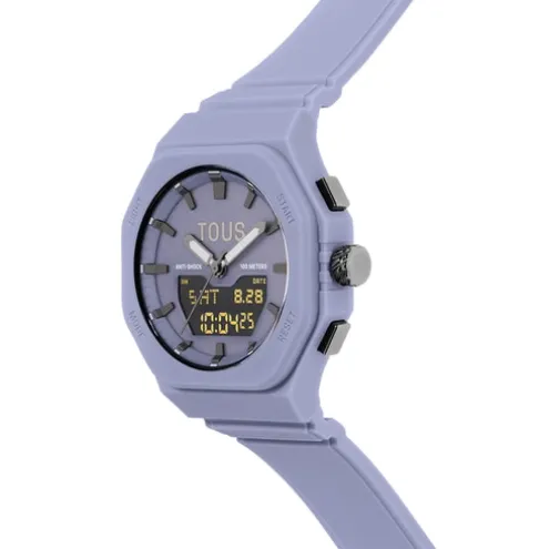 Relógio analógico/digital em aço IP lilás com bracelete em nylon lilás Bet