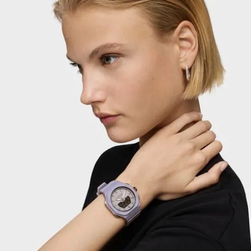 Relógio analógico/digital em aço IP lilás com bracelete em nylon lilás Bet