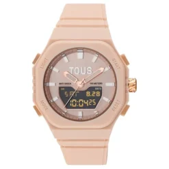 Relógio analógico/digital em aço IPRG nude com bracelete em nylon rosa Bet