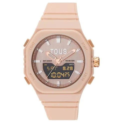 Relógio analógico/digital em aço IPRG nude com bracelete em nylon rosa Bet