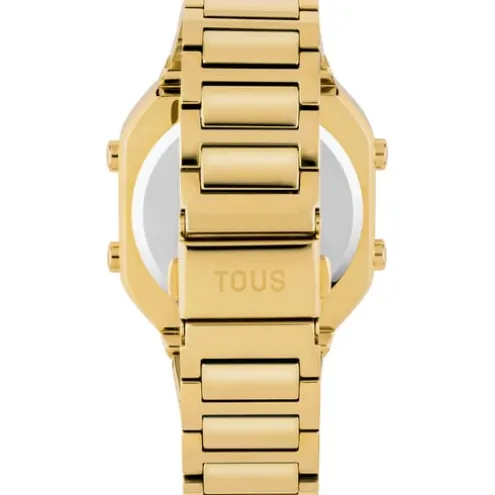 Relógio digital com bracelete em aço IPG dourado e caixa com ledes D-BEAR