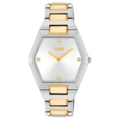 Relógio digital com bracelete em aço SS e aço IPG dourado Karat