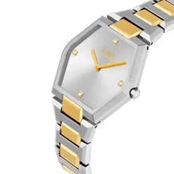 Relógio digital com bracelete em aço SS e aço IPG dourado Karat