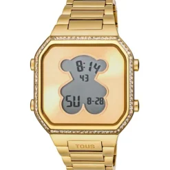 Relógio digital com bracelete em aço IPG dourado e zircónias D-BEAR