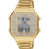 Relógio digital com bracelete em aço IPG dourado e zircónias D-BEAR