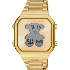 Relógio digital com bracelete em aço IPG dourado D-BEAR