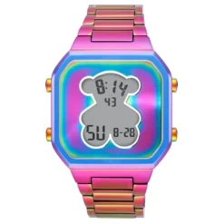 Relógio digital com bracelete em aço IP iridescente D-Bear