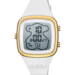 Relógio digital com correia de silicone na cor branca e caixa em aço IPG dourado TOUS B-Time