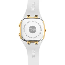 Relógio digital com correia de silicone na cor branca e caixa em aço IPG dourado TOUS B-Time
