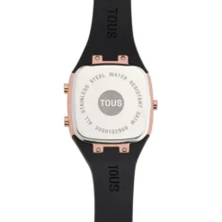 Relógio digital com correia de silicone na cor preta e caixa em aço IPRG rosado TOUS B-Time