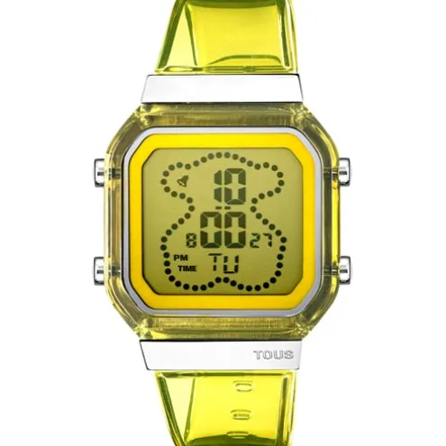 Relógio digital em policarbonato amarelo e aço D-BEAR Fresh
