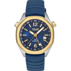 Relógio gmt automático com correia de silicone azul-marinho, caixa em aço IPG dourado e mostrador em madrepérola TOUS Now