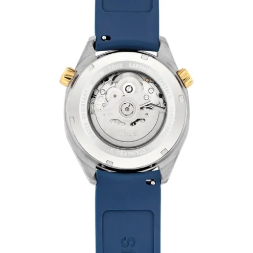 Relógio gmt automático com correia de silicone azul-marinho, caixa em aço IPG dourado e mostrador em madrepérola TOUS Now