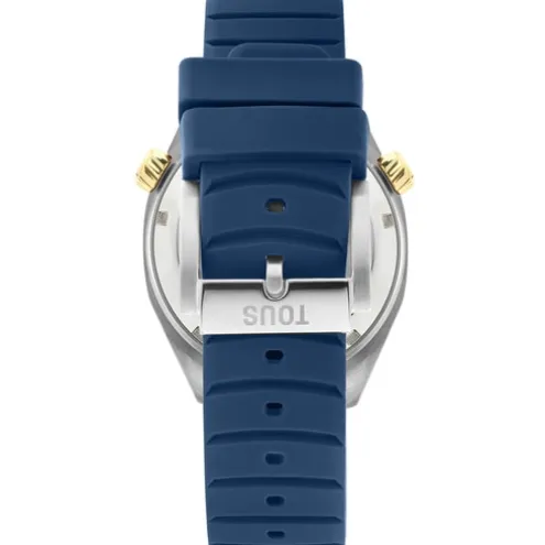 Relógio gmt automático com correia de silicone azul-marinho, caixa em aço IPG dourado e mostrador em madrepérola TOUS Now