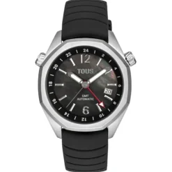 Relógio gmt automático com correia de silicone preta, caixa em aço e mostrador em madrepérola TOUS Now