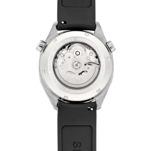 Relógio gmt automático com correia de silicone preta, caixa em aço e mostrador em madrepérola TOUS Now