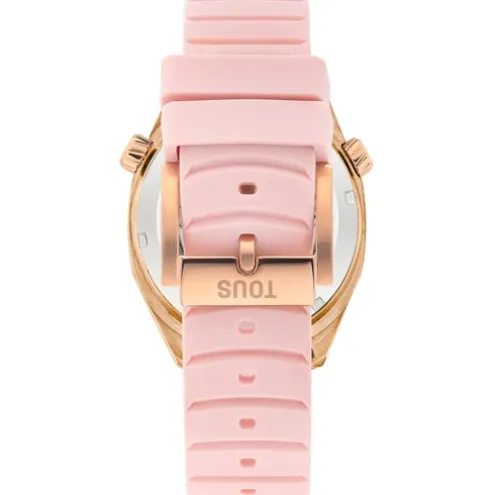 Relógio gmt automático com correia de silicone rosa, caixa em aço IPRG rosa e mostrador em madrepérola TOUS Now