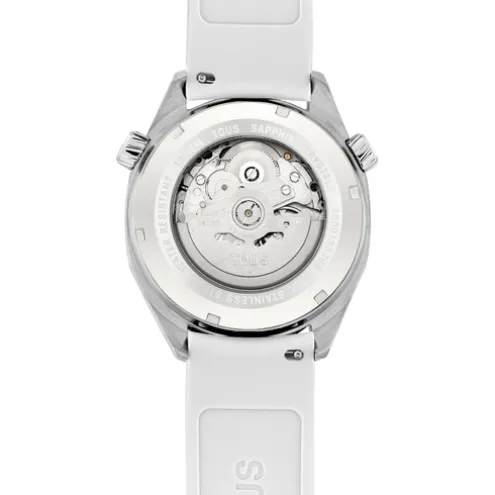 Relógio gmt automático com correia de silicone branca, caixa em aço e mostrador em madrepérola TOUS Now