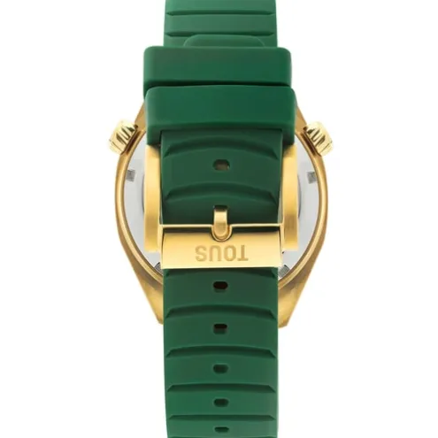 Relógio gmt automático com correia de silicone verde, caixa em aço IPG dourado e mostrador em madrepérola TOUS Now