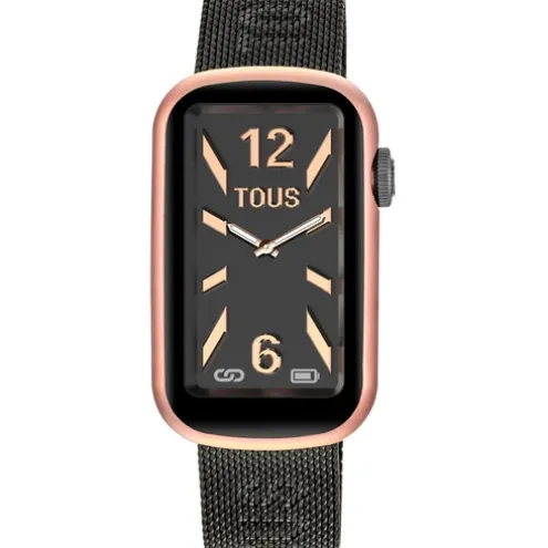 Relógio smartwatch com bracelete em aço IP cinzento e caixa de alumínio na cor IPRG rosado TOUS T-Band Mesh