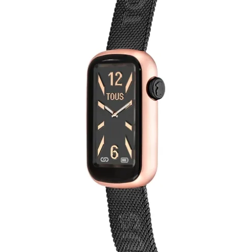 Relógio smartwatch com bracelete em aço IP cinzento e caixa de alumínio na cor IPRG rosado TOUS T-Band Mesh