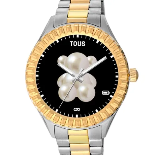 Relógio smartwatch T-Bear Connect com bracelete em aço e aço IP dourado
