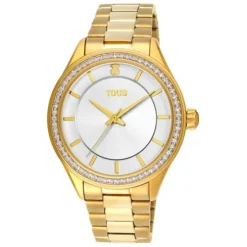 Relógio T-Shine em aço IP dourado com zircónias cúbicas
