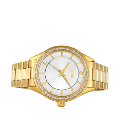 Relógio T-Shine em aço IP dourado com zircónias cúbicas