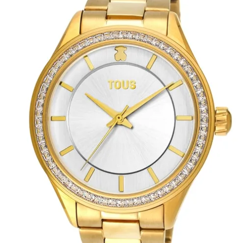 Relógio T-Shine em aço IP dourado com zircónias cúbicas