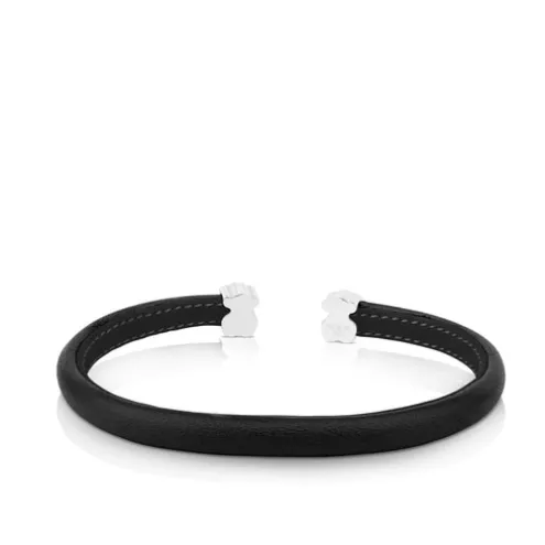Silver and Black Leather Sweet Dolls Bracelet