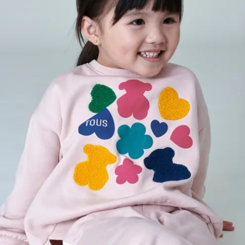 Sweatshirt Ursos, corações e flores Casual cor-de-rosa