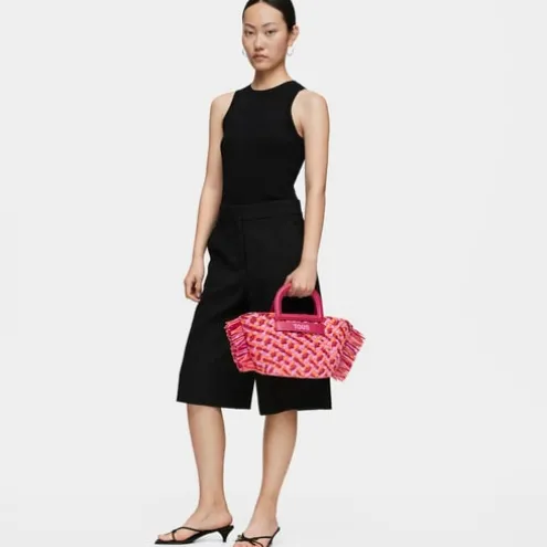 Tote bag em ráfia média fúcsia TOUS Dora