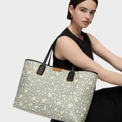 Tote bag grande Kaos Mini bege e preta com nécessaire