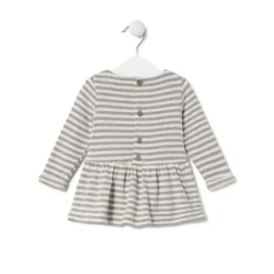 Vestido de menina às riscas com Urso Grey cor crua